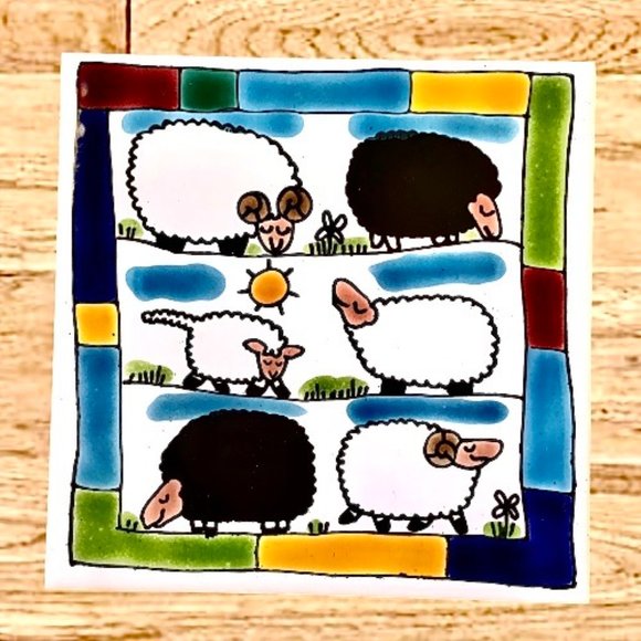 Tile Trivet Hot Plate SHEEP Hand Glazed by Team Owairaka New Zealand - Picture 6 of 11